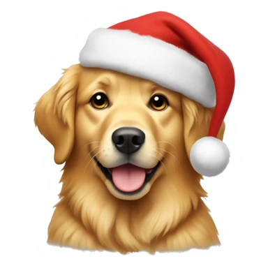 Golden retriever wearing a Christmas hat sticker