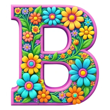3D style, psychedelic colored Letter B with hippie style flower border sticker