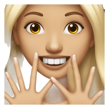 Girl with long nails smiling with index fingernail between her teeth  sticker