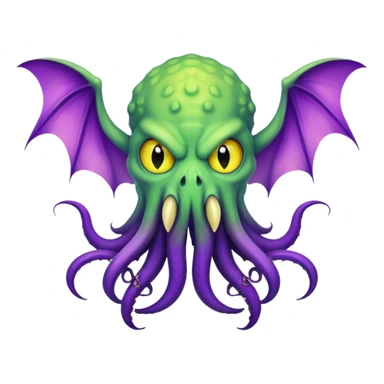 light green Cthulhu with purple bat wings and purple gradient tentacles. Yellow angry eyes sticker