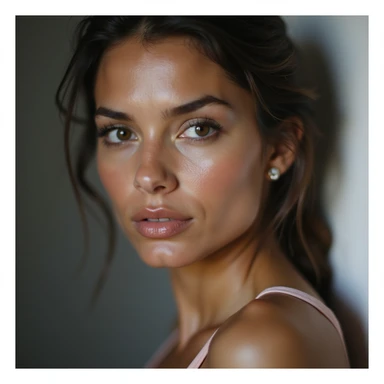 realistic portrait of a girl resembling Adriana Lima, photorealistic style, subtle makeup, direct gaze sticker