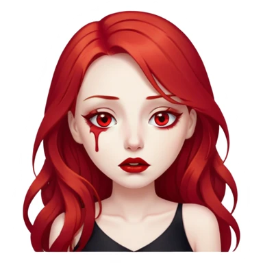 a crying woman with long red hair and red eyes. The woman wear a black little cutted dress. She have red lipstick and she have a seductive look. She cryed tears  sticker