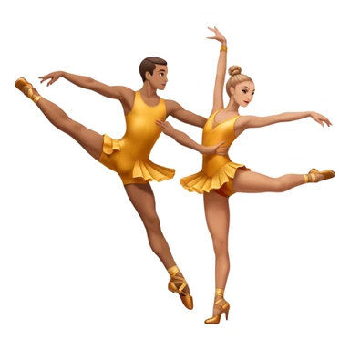 Icon for Sports Dance: a couple in competitive dance attire performing a synchronized dance with acrobatic lifts, dance shoes, rhythmic floor, and a competition backdrop. The icon should capture athleticism, technique, and precision in sports dance. Transparent background. sticker