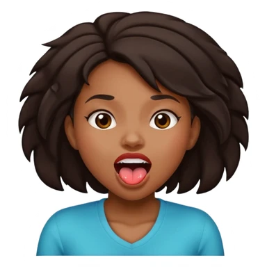 Black Girl with dark brown hair with mouth open and tongue out shaking her head sticker