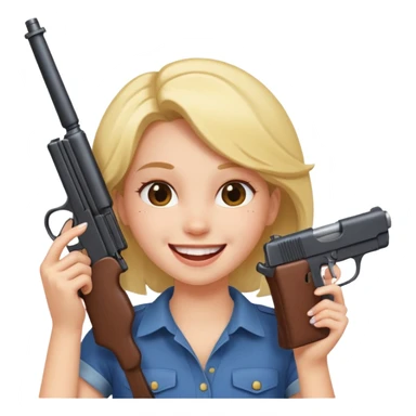 girl smiling and laughing ava holding a fake gun to the side of her head sticker