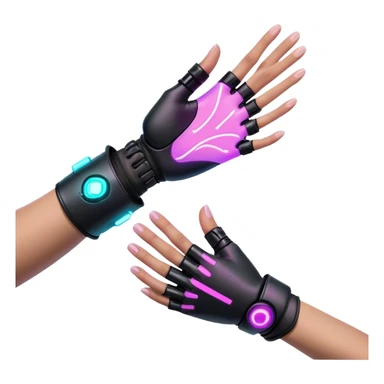 Neon cyberpunk style 
male hand holding female sticker