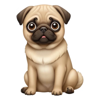 detailed-[pug]-realistic-full-body-sitting-emoji,-tail-resting-loosely-beside-its-paws,-head-tilted-dramatically, -sleek-[fawn]-fur,-simplified-yet-realistic-focused-features,-highly-detailed,-glowing-with-an-almost-sarcastic-glow sticker