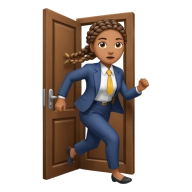 brown skinned female with braids in business attire running out of door sticker