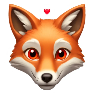deep lush red fox face with tiny red heart instead of eyes sticker