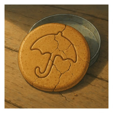 dalgona candy with umbrella shape, cracked candy, inspired by Squid Game, ghibli style sticker