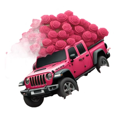 Realistic Red Jeep Gladiator with the truck bed full of pink roses. sticker