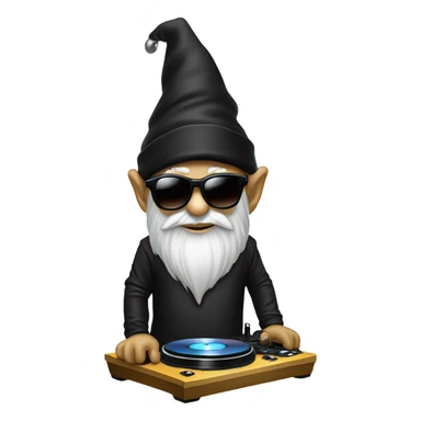 Focused Dj gnome wih sunglasses ad turntables wearing black sticker
