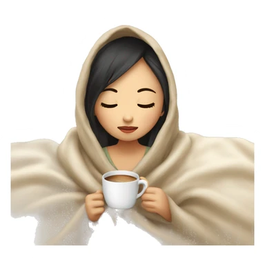asian girl inside a blanket sipping coffee eyes closed sticker