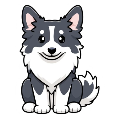 A pure white Border Collie dog sitting, with fluffy fur, alert pointed ears, and friendly expression sticker