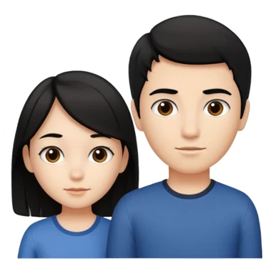 A girl with black hair standing next to a short boy with brown hair sticker
