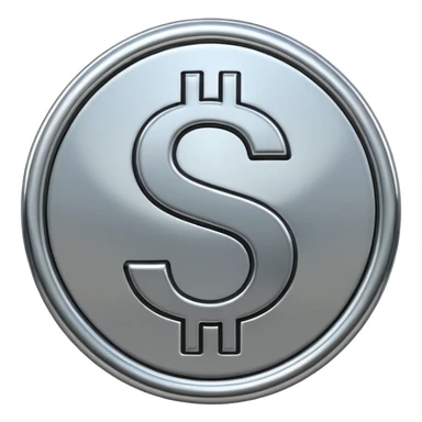 A double dollar sign emoji made of polished silver chrome, smooth metallic surface, glossy reflections, luxury swag vibe, minimal iOS emoji style, centered on white background sticker