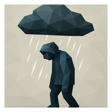 low-poly polygonal storm cloud over a figure in polygonal style sticker