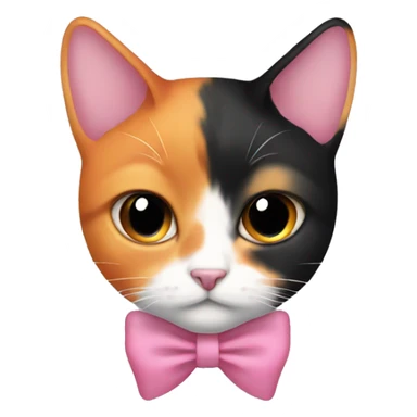 Calico cat with half face orange half face black and pink bow sticker