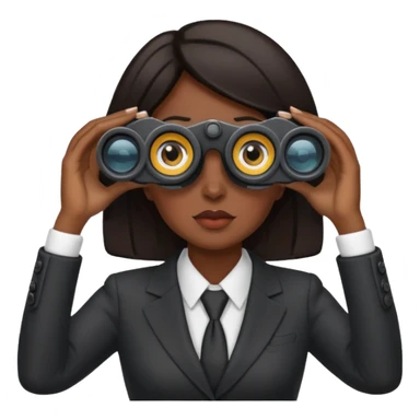 a woman with dark hair in a business attire looking into binoculars sticker