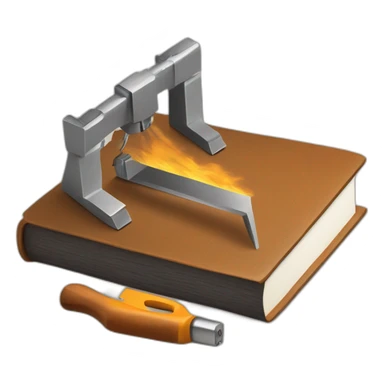 isometric thick BOOK with picture of wood, welder, leather, tools sticker