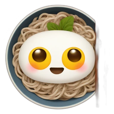 bowl of japanese buckwheat soba noodles with two chopsticks without egg sticker