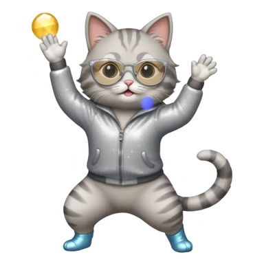 A cat with sparkly glasses dancing awkwardly on its hind legs.


















 sticker