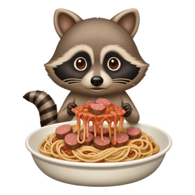 raccoon with SPAM meat  and gooey spaghetti  sticker