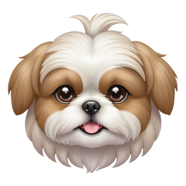 Cinematic Cute Shih Tzu Portrait Emoji, Head playfully tilted with large, sparkling eyes and a fluffy, endearing fur in gentle, pastel tones, simplified yet irresistibly charming, highly detailed, glowing with a warm, cuddly radiance, high shine, radiating affectionate and joyful energy, styled with a soft, playful outline, capturing the essence of a cute Shih Tzu that seems destined to charm everyone in its path! sticker