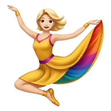Emoji estilo ilustración de una mujer practicando danza aérea en tela, sus manos en la tela de seda, expresión feliz, estilo emoji moderno, colores suaves, fondo simple sticker