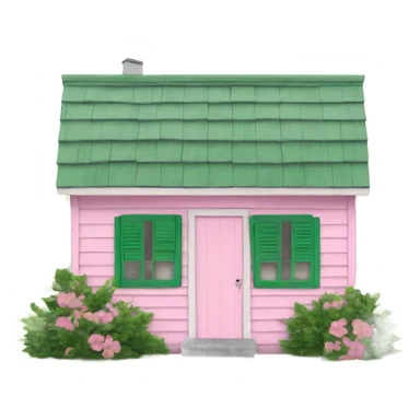 Small pink shack green shutters white roof sticker