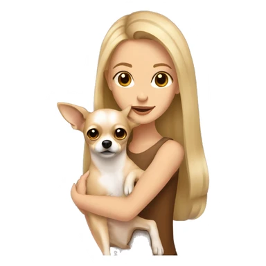 long dirty blonde hair, brown eyes, caucasian lady hugging tan chihuahua sticker