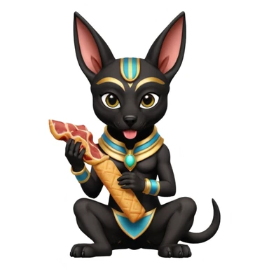  Fit mean Short-eared Black fur beautiful female alien anubis puppy statue posed biting bacon package  sticker