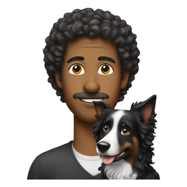 A man with curly hair with a Border collie sticker