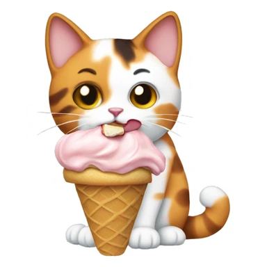 Calico cat eating ice cream sticker