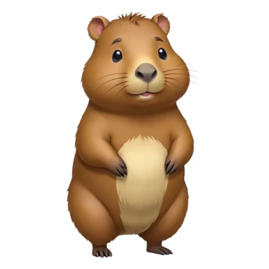 cinematic-capybara-realistic-full-body-on-standing-emoji,-plump-and-relaxed-body-soaking-in-the-warm-sun,-short-brown-fur-slightly-ruffled,-head-tilted-dramatically,-calm-expressive-eyes-exuding-serene-wisdom,-simplified-yet-realistic sticker