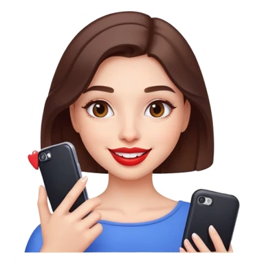 A girl with a phone takes a selfie and sticks out her silicone lips sticker