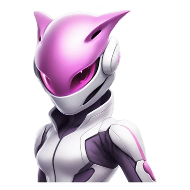 White body, Anthro-Sona-Lizard-Alien-Salazzle-Mew-Mewtwo-Fakémon, with pink eyes, with a futuristic visor-helmet, wearing a techwear-suit, Full Body sticker