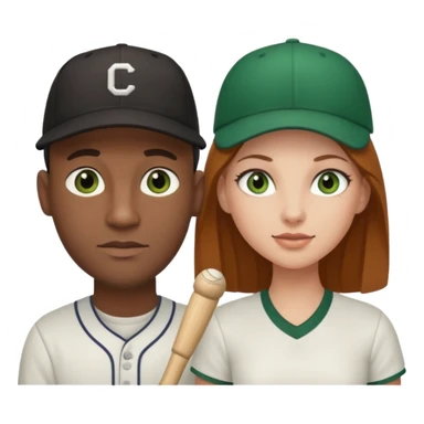 Black bald guy with a baseball cap & a white girl brown hair green eyes sticker