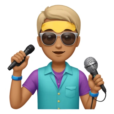 man with summer clothes and sun glasses holding microphone sticker