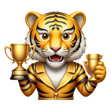 tiger face holding victory trophy cup for Twitch emote sticker