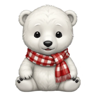 baby polar bear wearing a red and white checkered scarf sticker