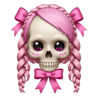 skull emoji with pink ribbon pookie and two braids sticker