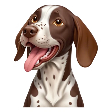 Cinematic Comical German Pointer Dog Portrait Emoji, Head tilted dramatically while yawning exaggeratedly, sleek brown and white coat with subtle spots, Simplified yet hilariously adorable features, highly detailed, glowing with an almost sarcastic glow, high shine, a mix of lazy and disinterested, stylized with a touch of playful whimsy, bright and alert but with a hilariously bored expression, soft glowing outline, capturing the essence of a mischievous yet overly dramatic dog, so meme-worthy it feels like it could leap off the screen and sarcastically demand attention, perfect for the internet's next viral meme! sticker