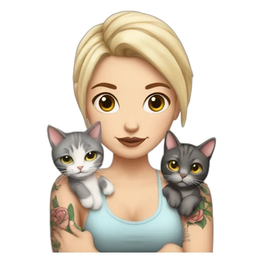 White Girl with tattoos holding 2 fat cats sticker
