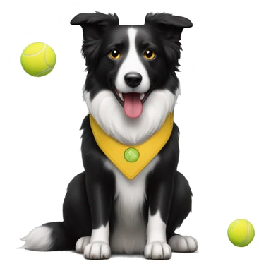 Black with a little white on her short fur border collie dog with red collar and yellow tennis ball in her mouth sticker