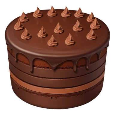 Chocolate fudge cake with chocolate base and chocolate frosting with chocolate pieces. Show the inside of the cake with three thin layers of a lighter chocolate filling  sticker