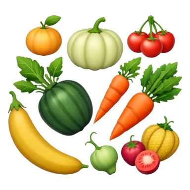fresh fruits and vegetables together, isolated on white background sticker