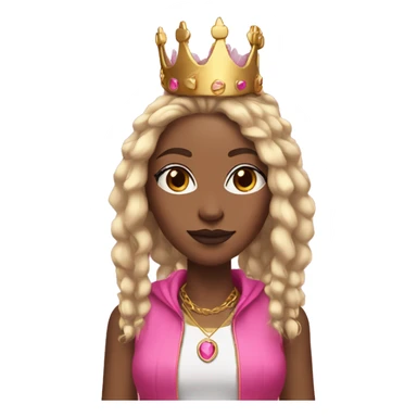 Black woman with blonde dreadlocks with pink highlights, and pink and black fox ears, wearing a pink and gold crown with six points sticker