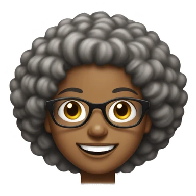 young black lady with bi eyes and big grin, short afro hair and glasses on sticker