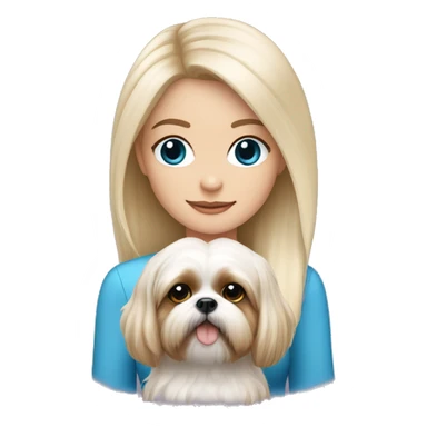 White blond girl with long hair and blue eyes holdin a small shih tzu dog sticker